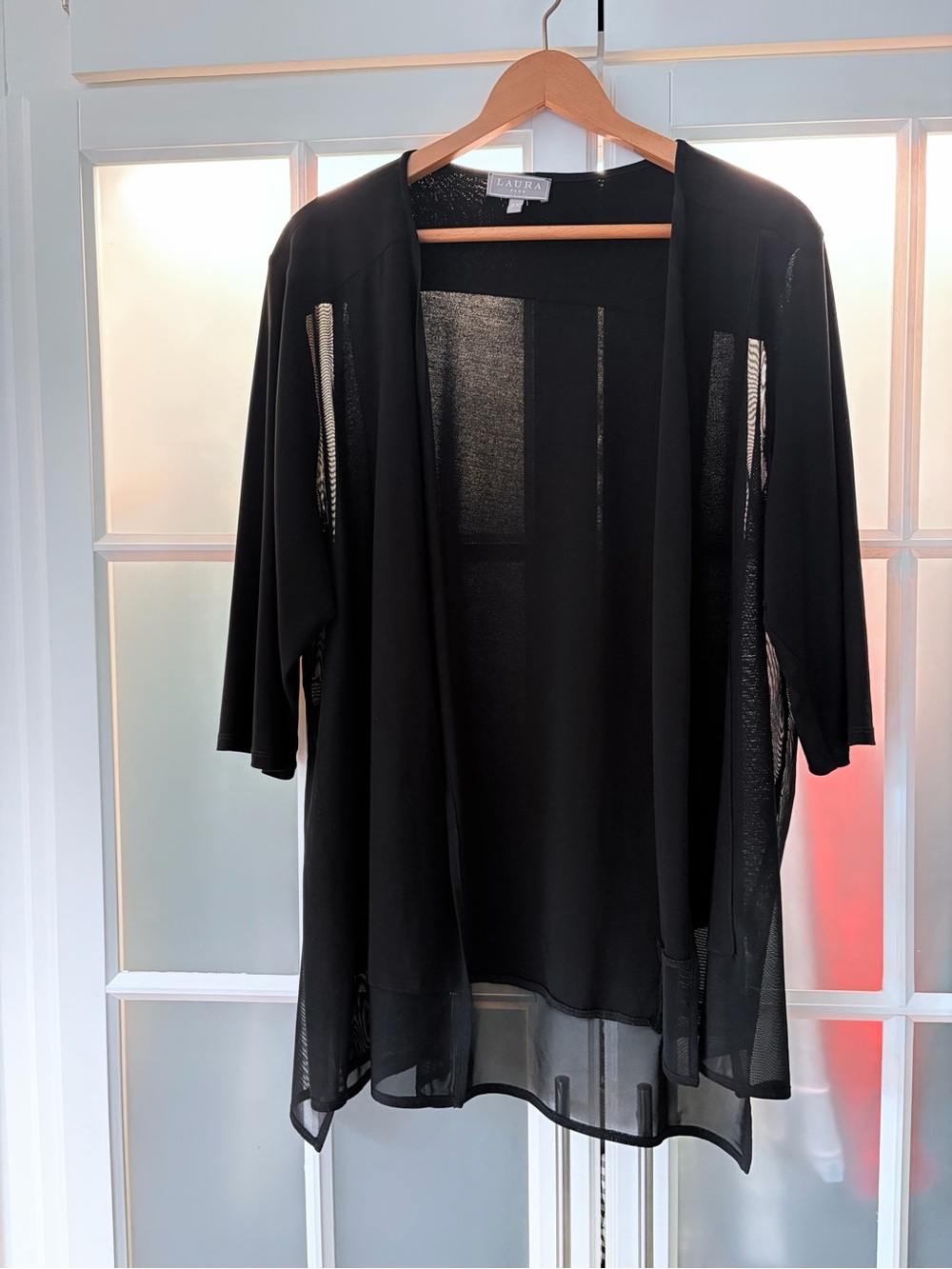Laura Plus Black Sheer Open-Front Lightweight Cardigan